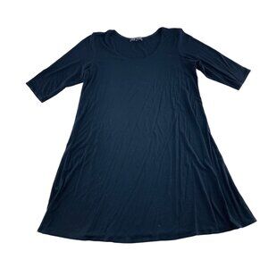 Eileen Fisher Black A-Line Tunic Blouse With 3/4 Sleeves Size Small Stretch Knit